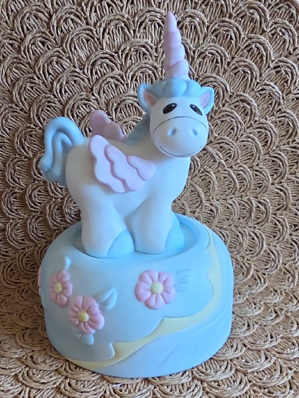 Vintage 1985 Schmid Ceramic Whimsical Unicorn Musical Box